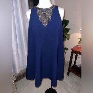 Lilly Pulitzer Navy Swing Dress gold beading Sz med